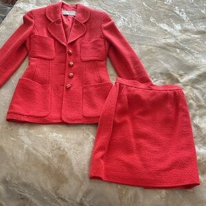 Chanel Women's Vintage Coral Boucle Suit